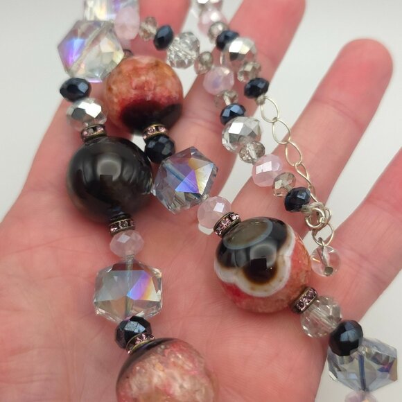 20 Inch Sterling Silver Handmade Crystal And Stone Necklace B69 - Picture 4 of 7